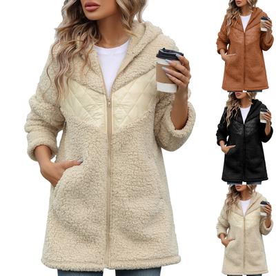 Женская свободная и зимняя толстая плюшевая куртка с капюшоном в стиле пэчворк на молнии