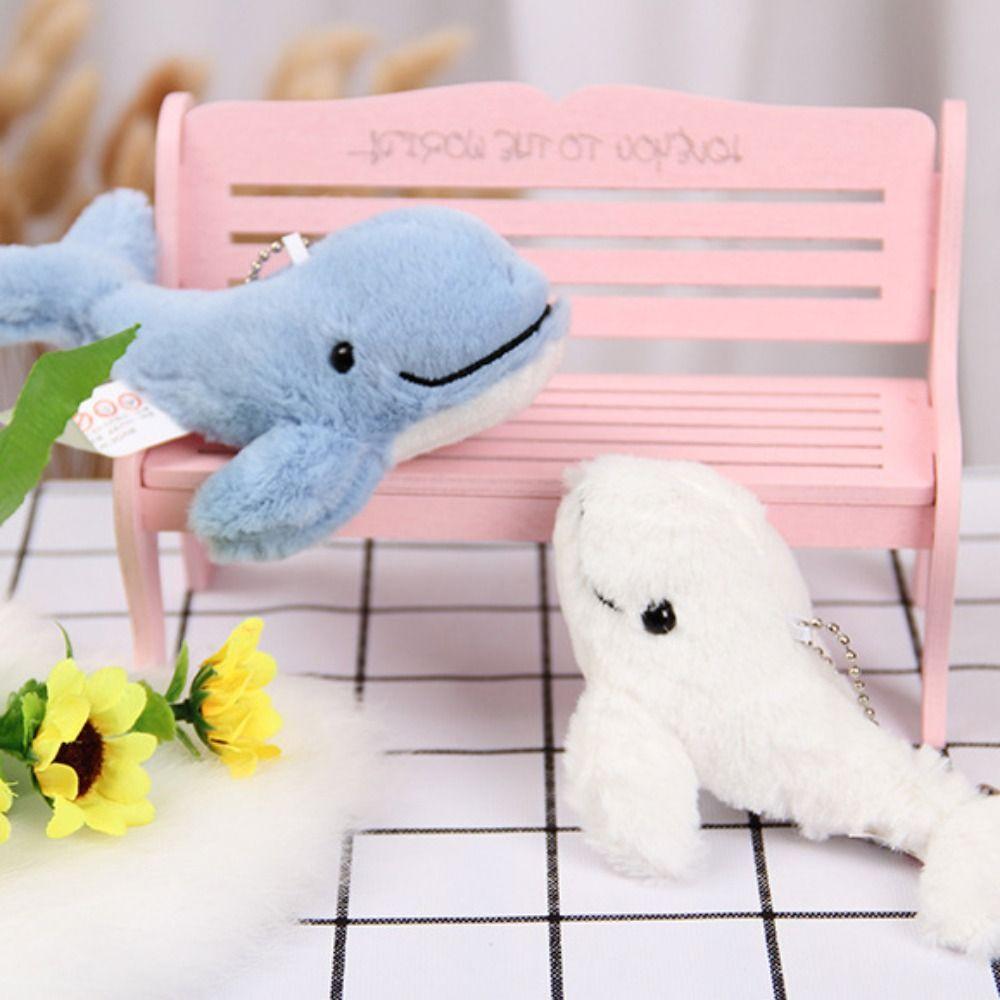 Cute Cetacean Pendant Cartoon Marine Organism Keyring Plush Stuffed Whale Keychain  Bag Hanging