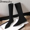 Эластичные современные женские сапоги до колена, модные туфли с острым носком, осень-зима, лаконичные длинные Botas De Mujer