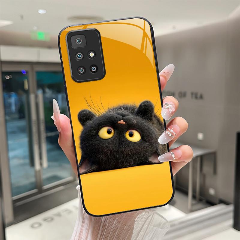 For Xiaomi Redmi 10 Prime 2022 Phone Case Tempered Glass Hard Shell flower Cute cats Coque For Redmi10 10Prime 2022 Back Cover
