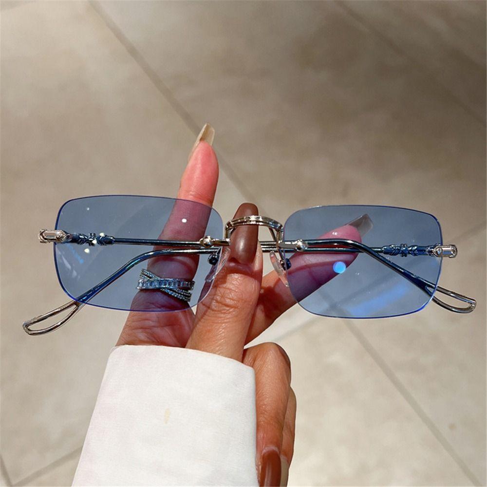 Rimless Metal Rectangle Sunglasses Men Women Fashion Vintage Shades Brand Design Trendy Ocean Lenses Sun Glasses Uv400 Eyewear