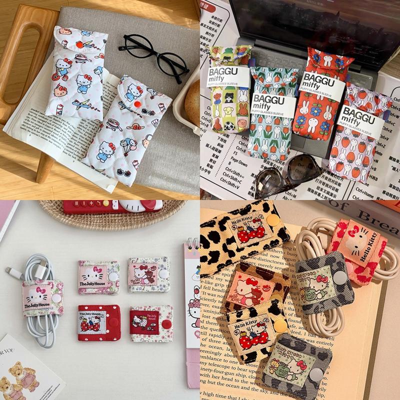Ins Cartoon Sunglasses Storage Bag Storage Bag Portable Women Eyeglasses Data Cable Organizer Pencil Case Bag