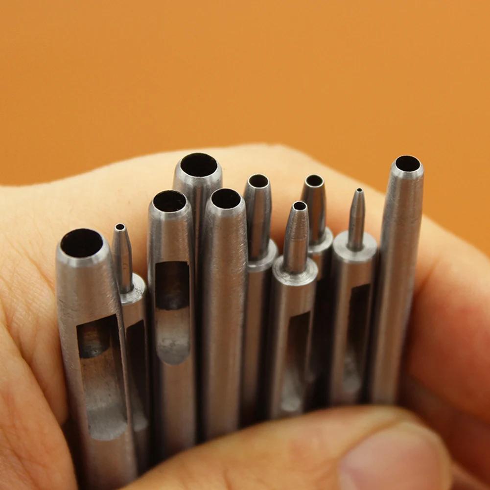 10 шт. Инструменты для пробивки отверстий в коже, дырокол для круглого отверстия, шитье одежды, кожевенное ремесло, ремень ручной работы, дырокол 0,5-5 мм