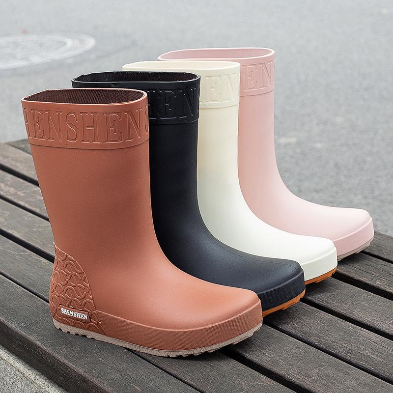 Women's Mid-tube Rain Boots Rubber Boots Warm Overshoes Waterproof Outdoor Non-slip Wear-resistant Fashion All-match Rain Boots