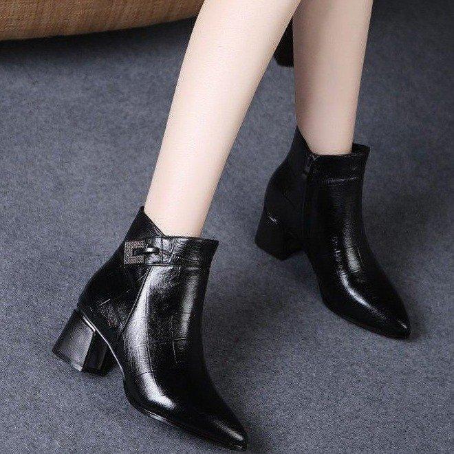 Новые модные женские ботинки с острым носом, модные ботинки на толстом каблуке в стиле ретро, ​​модные темпераментные ботинки с короткими рукавами