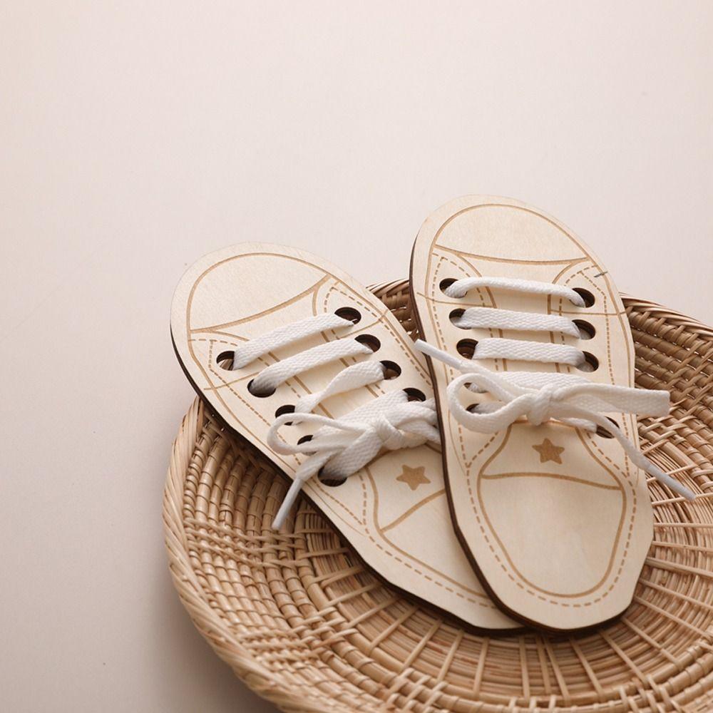 Learn to Tie Laces Toy Tying Shoelaces Boards Wooden Lacing Shoe Toy Montessori Educational Toy