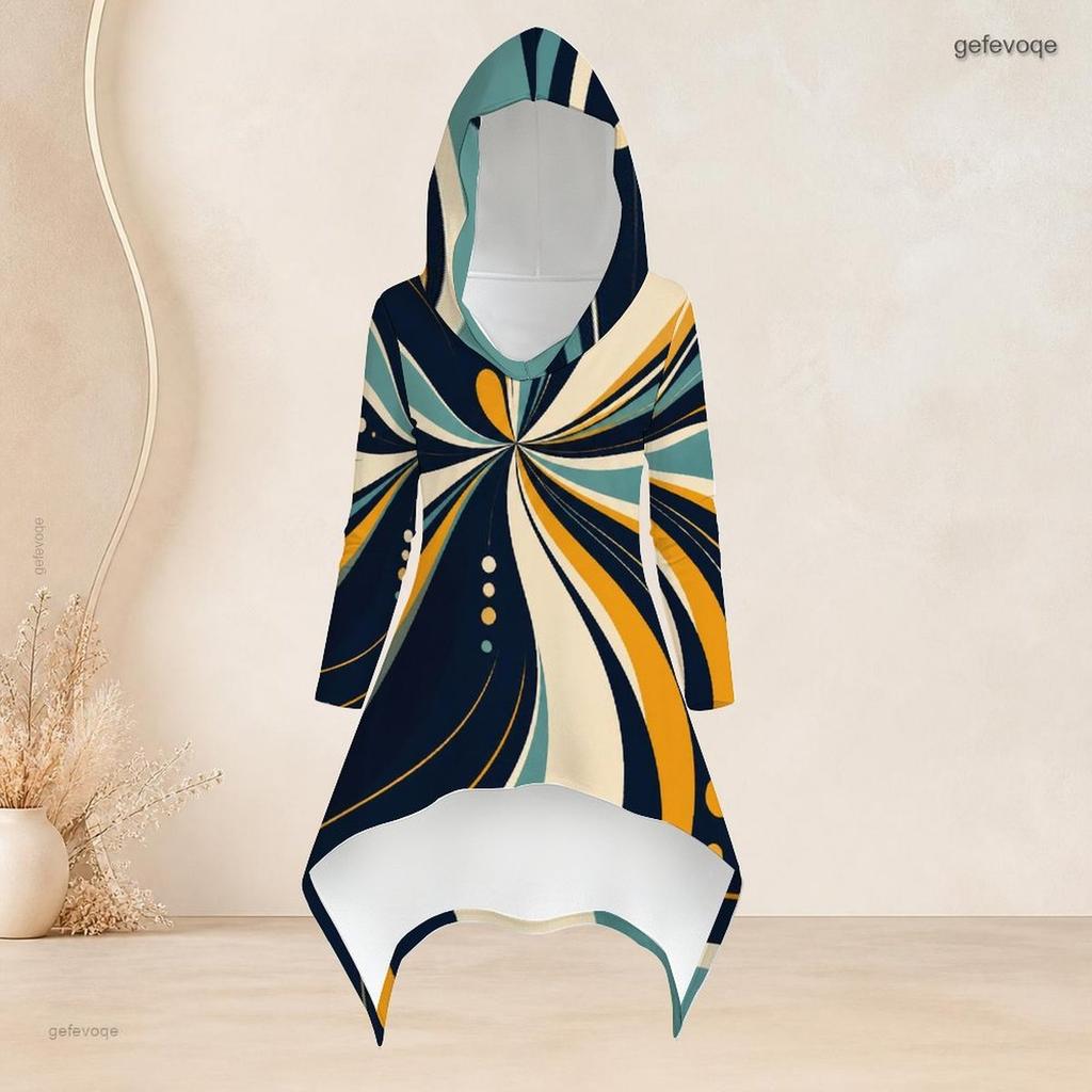 Women Plus Size Black White Gray Printed Hooded Long Sleeve High Low Top Fitted Pants Two Piece Set