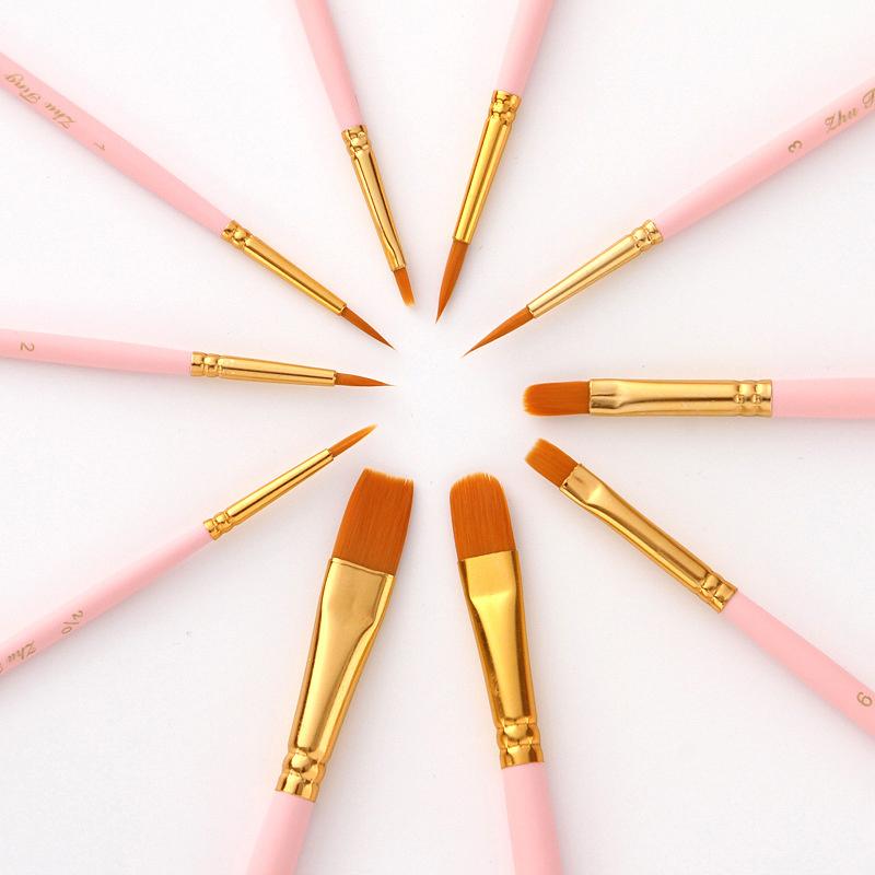 10 шт./набор нейлоновых кистей для рисования волос, инструменты для рисования по номерам, кисти для рисования акварелью, гуашью, кисти с круглым наконечником разной формы