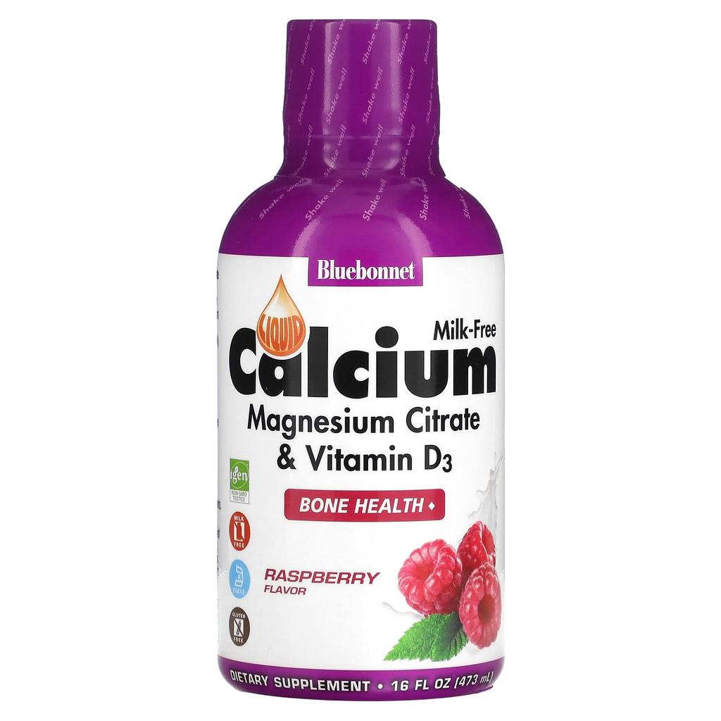 Liquid Calcium, Magnesium Citrate Plus Vitamin D3, Natural Raspberry Flavor, 472 Ml (16 Fl Oz)