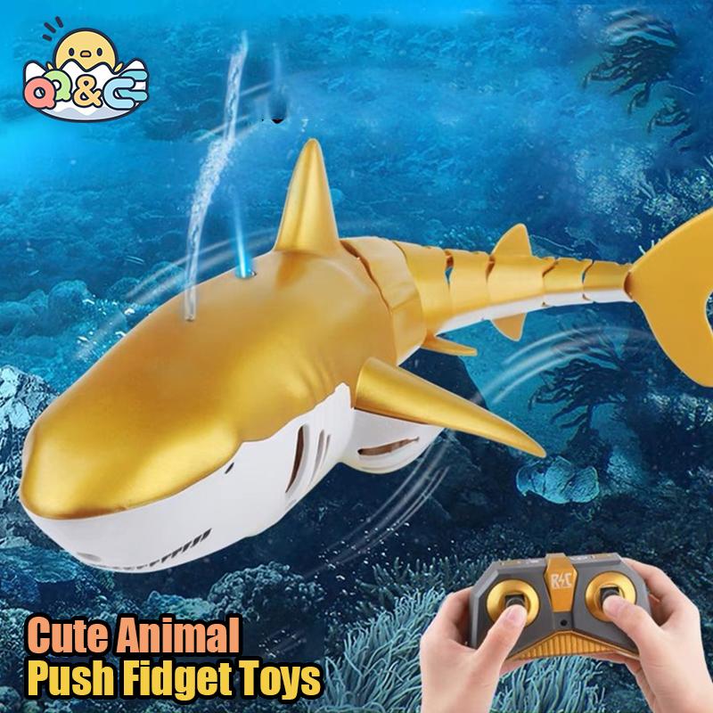 Non-Toxic Rc Shark 2.4G Simulation Remote Control Animals With Lights Submarine Robots Fish Electric Toys For Children Upgrade Spray Watertoy