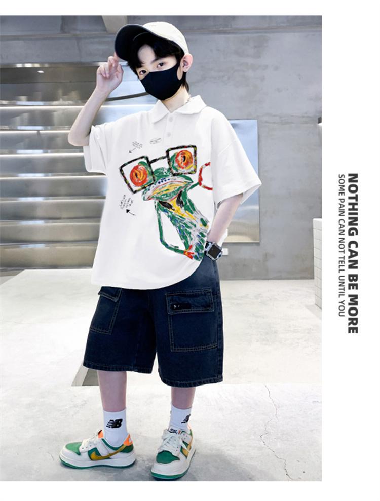 Boys' short sleeved T-shirt polo shirt summer clothes 2026 new summer half sleeved boys' big children