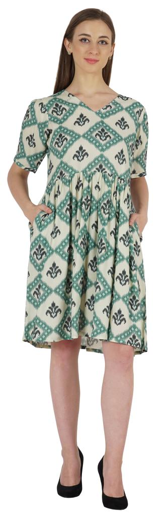 Bimba Printed Summer Shift Dress For Women V Neck Short Dress W  Pockets Western Midi