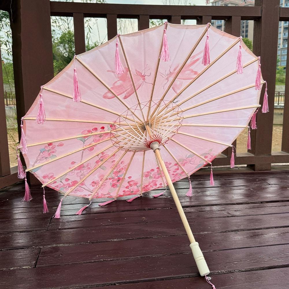 Chinese Style Silk Fabric Tassel Umbrella 70cm Ancient Dance Umbrella Tassel Umbrella for Women