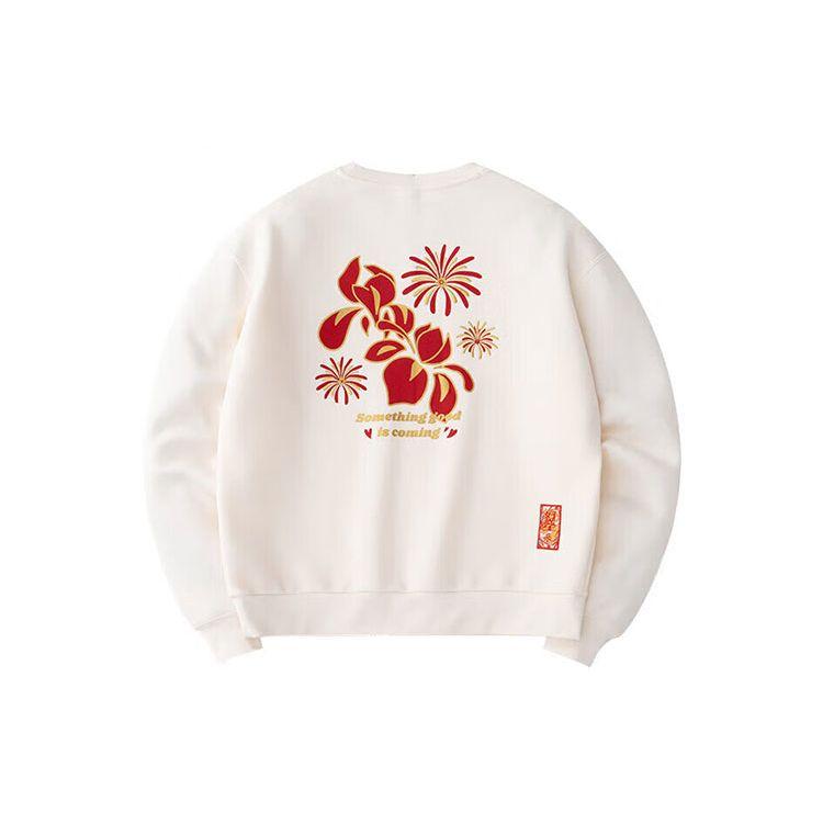Anta Good Things Happen Письмо Вышивка Круглый вырез Пуловер Толстовка Женская толстовка Corn-White 162418758-1