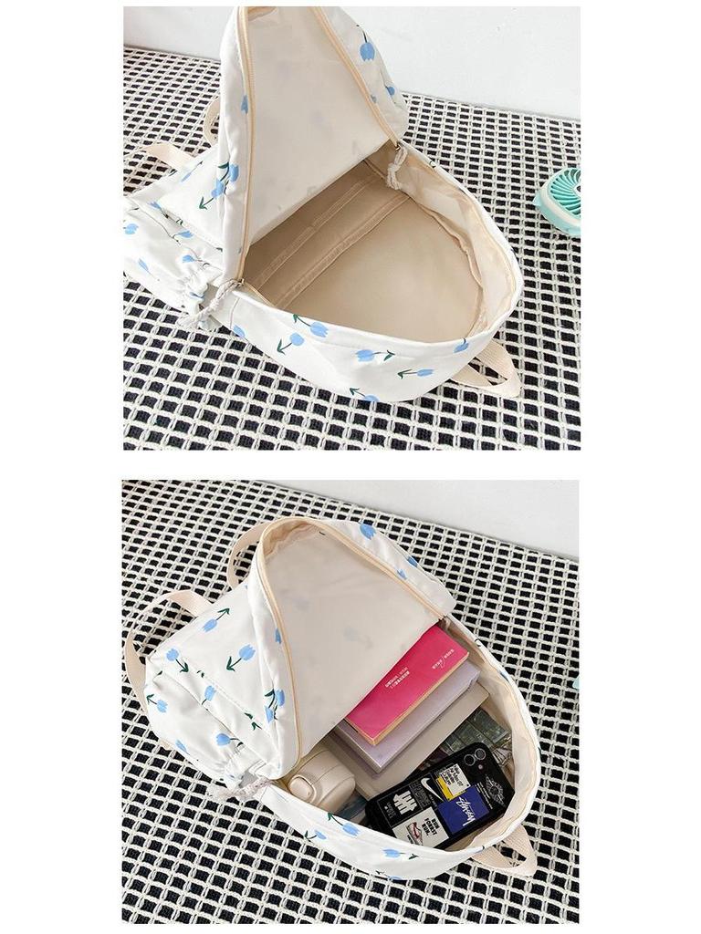 Рюкзак в японском стиле с цветочным принтом для женщин - Принт Харадзюку, Двойные плечевые лямки, Корейская версия, Подходит для учениц средней школы