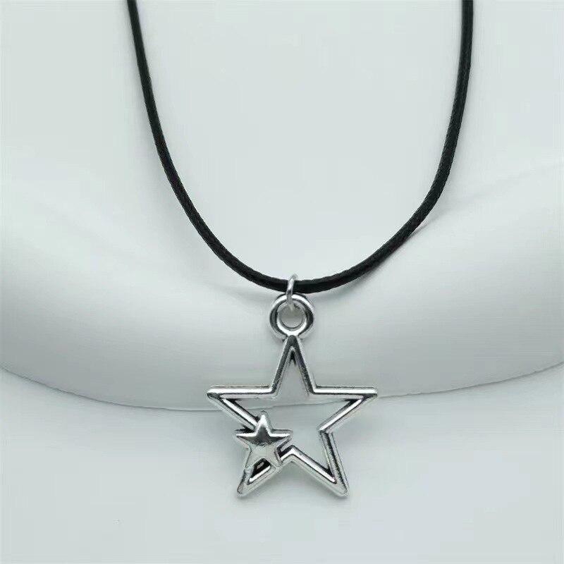 1pcs Vintage Pentagram Necklace Black Rope Necklace Personalized Fashion Alloy Star Pendant Jewelry Party Gift