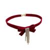 Red Bow Choker Zinc Zinc Alloy Velvet Collar Necklaces Elegant Bowknot Earrings  New Year