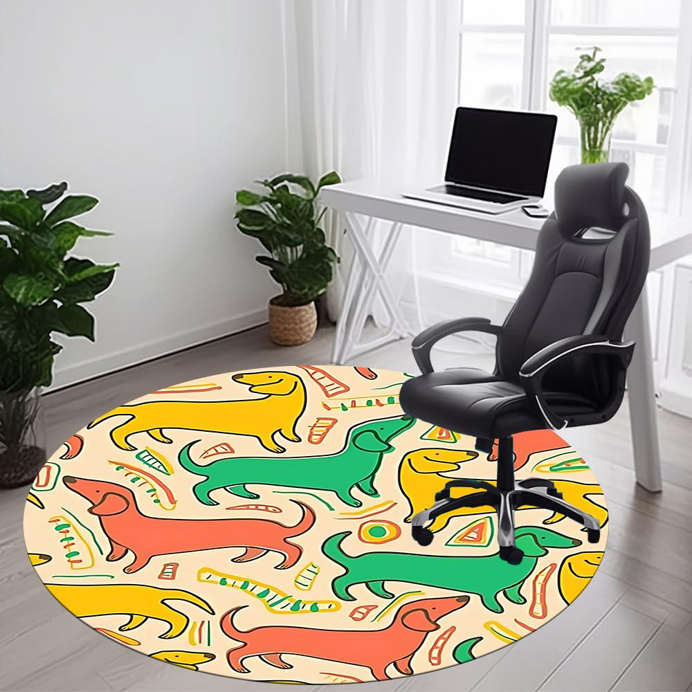 1PC Dogs Pattern Office Round Area Rug, Indoor Mat Suitable ForOffice, Under Office Chairs Bedroom Living Room Home Decor, Room Deco, D010