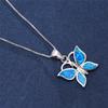 Blue Fire Opal Cute Butterfly Pendant Birthstone Necklaces For Women Wedding Jewelry Vintage Fashion 925 Silver Animal Necklace