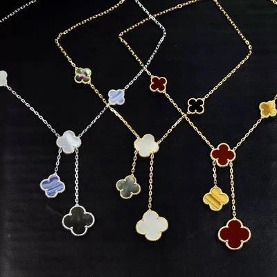 Высококачественное роскошное ожерелье с четырьмя листочками клевера, двухстороннее, счастливое, 18-каратное, легкая цепочка для свитера для мужчин и женщин с одинаковым абзацем