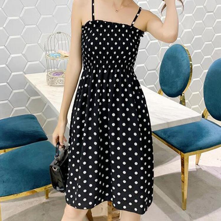 2023 Summer Floral Printed Chiffon Mini Dress Women Casual Fashion Spaghetti Strap Sleeveless Elastic High Waist Dress