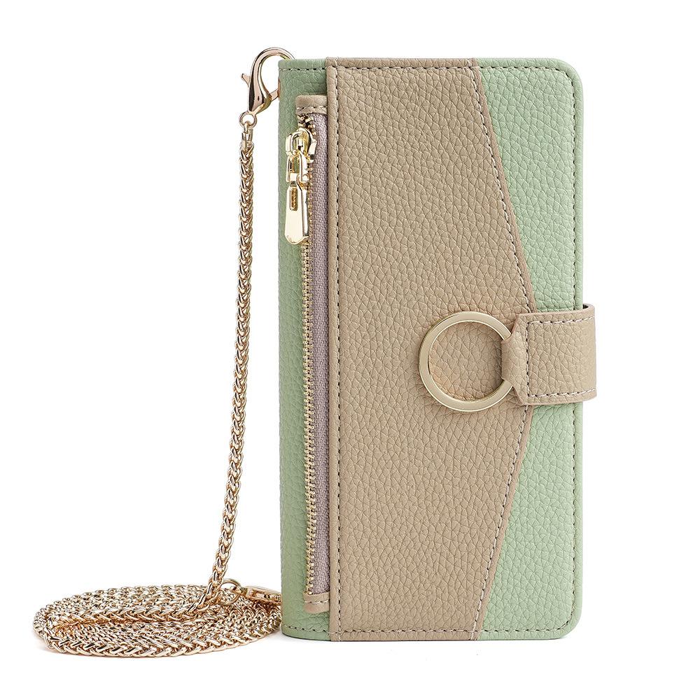 Magnetic Card Slot Mirror Leather Case for Iphone 16 Pro Max 16E 15 Plus 14 13 12 11 Long Hardware Chain Zipper Crossbody Wallet