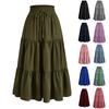 Women's Fashion Solid Color Floral Drawstring Elastic Waist Loose Long Skirt