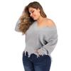 Women's Autumn and Winter Large Size Long Sleeve V-Neck Splicing Thickened Sweater