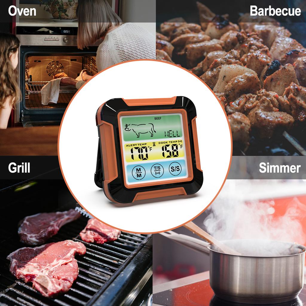 Digital Meat Thermometer With Probe Upgraded Grill Thermometer With LCD Screen Touch Control Backlight Alert Food Thermometer Timer for Cooking