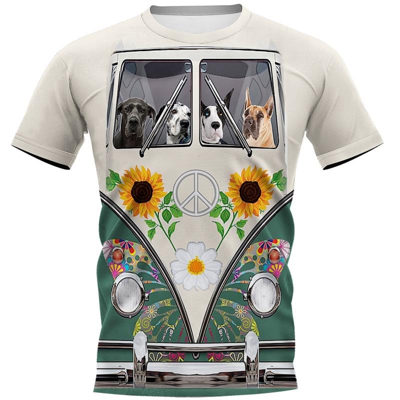 Мужская 3D-печатная футболка Хиппи с принтом собаки с коротким рукавом, с круглым вырезом, повседневный топ