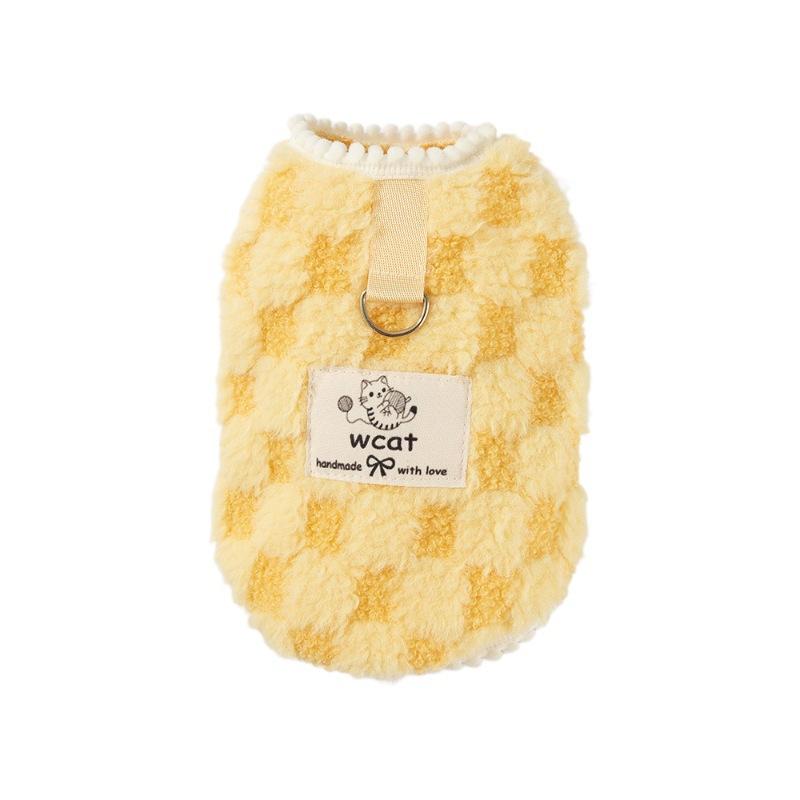Pet Clothes Autumn and Winter Fleece Can Be Towed Fleece Checkerboard Small Dog Than Bear Teddy Dog Clothes