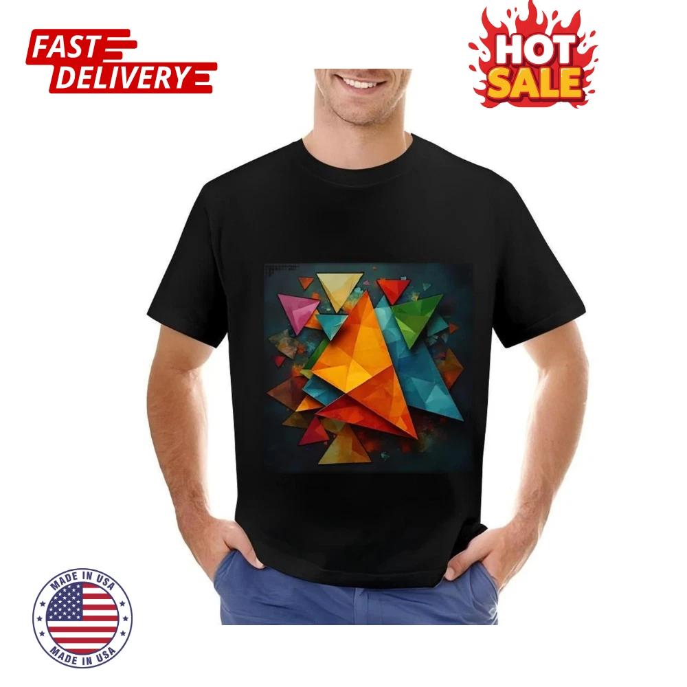 Men T-Shirt with Vibrant Geometric Shapes Inspired Unisex Graphic Tee Size S-5XL