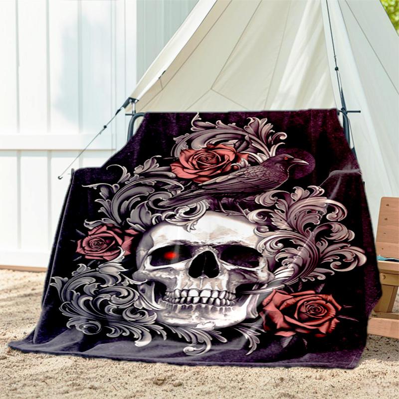 1pc skull pattern blanket, all season lightweight home office outdoor nap multifunctional blanket