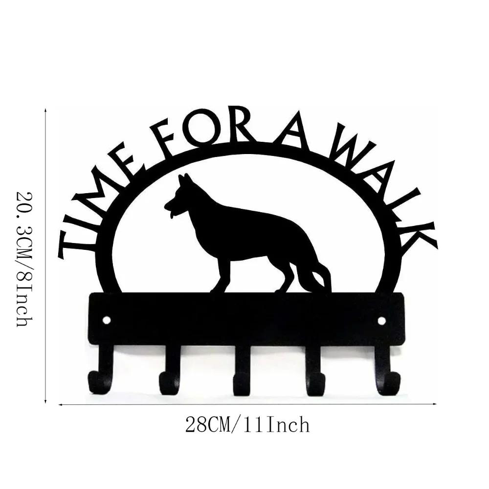 1pc 11in German Shepherd Standing Time For A Walk Key Rack Dog Leash Hanger Wall Hook Bathroom Accessories Hallway Wall Sticker