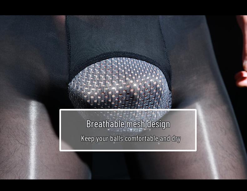 Глянцевые черные шелковые мужские ультратонкие горизонтальные открытые колготки