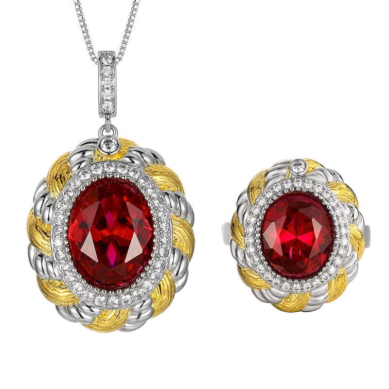 Ювелирные изделия Имитация Красный Корунд Синяя Шпинель Ювелирные изделия Ретро Матовый Комплект 12 * 16-10 * 12