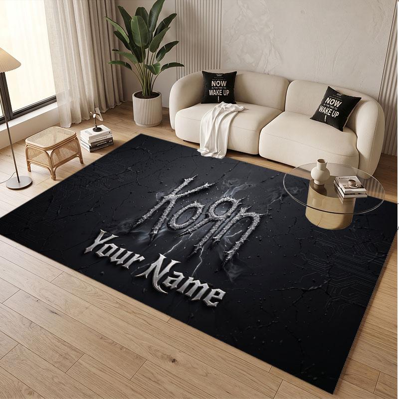 Custom Rug Korn Pattern Print Name Text Soft Non‑Slip Floor Carpet for Home Indoor Decoration