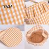 Holiday Decorative Storage Bins Halloween Basket, Plaid Ruffle Trick or Treat Candy Bucket with Handle Christmas Present Pouches for Kids, Reusable