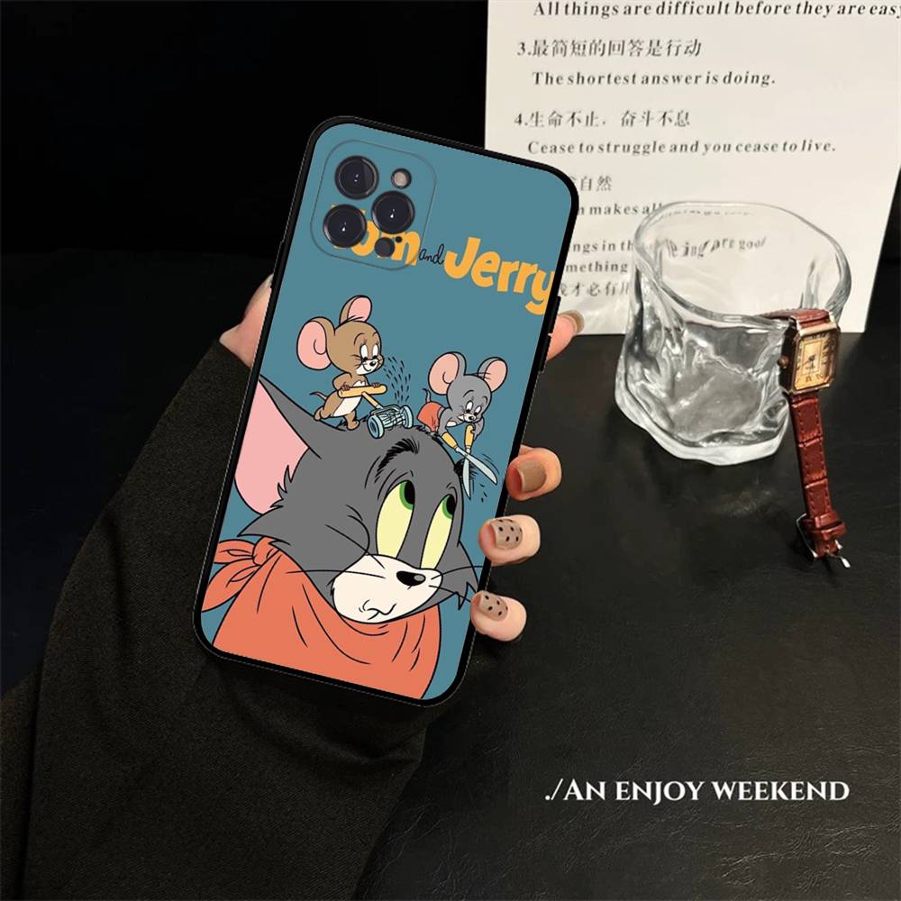 Animated T-Tom And J-Jerry Phone Case For Iphone 16 15 17 13 14 12 11 Pro Max Plus Black Shell Cover Case