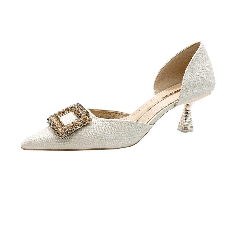 Блестящие стразы с квадратной пряжкой, декорированные туфли для выпускного вечера, темпераментные туфли с острым носком и средней полостью, женские туфли-лодочки на тонком каблуке, высокие каблуки