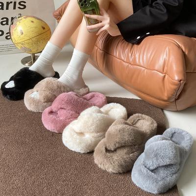 Женские плюшевые тапочки на большой толстой подошве, осень-зима 2023, новые плюшевые тапочки с квадратной головкой и крестом на плоской подошве 5 см