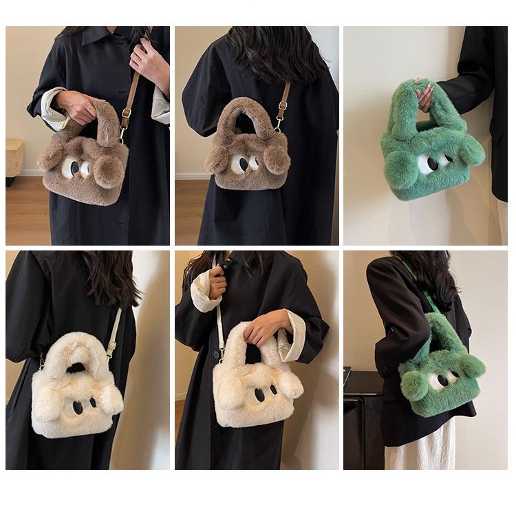 IELGY Женская меховая сумка, переносная плюшевая сумка-ведро через плечо с рисунком из мультфильма