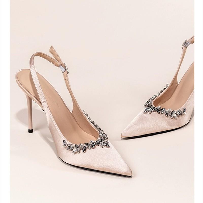 2025 Горячая Распродажа Новые Весенне-Летние Женские Босоножки на Высоком Каблуке Модные Туфли-Лодочки с Острым Носком и Кристаллами Элегантные Туфли для Танцев и Вечеринок
