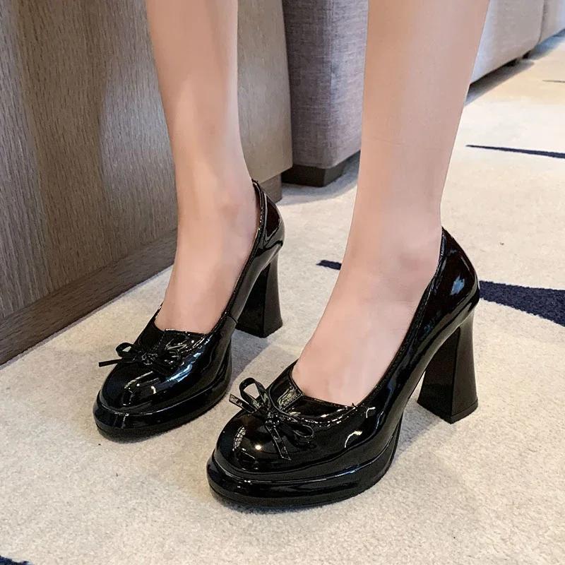 2024 Лидер продаж женские туфли на высоком каблуке модные туфли с круглым носком на толстой подошве для вечеринок новые весенне-летние офисные женские размеры