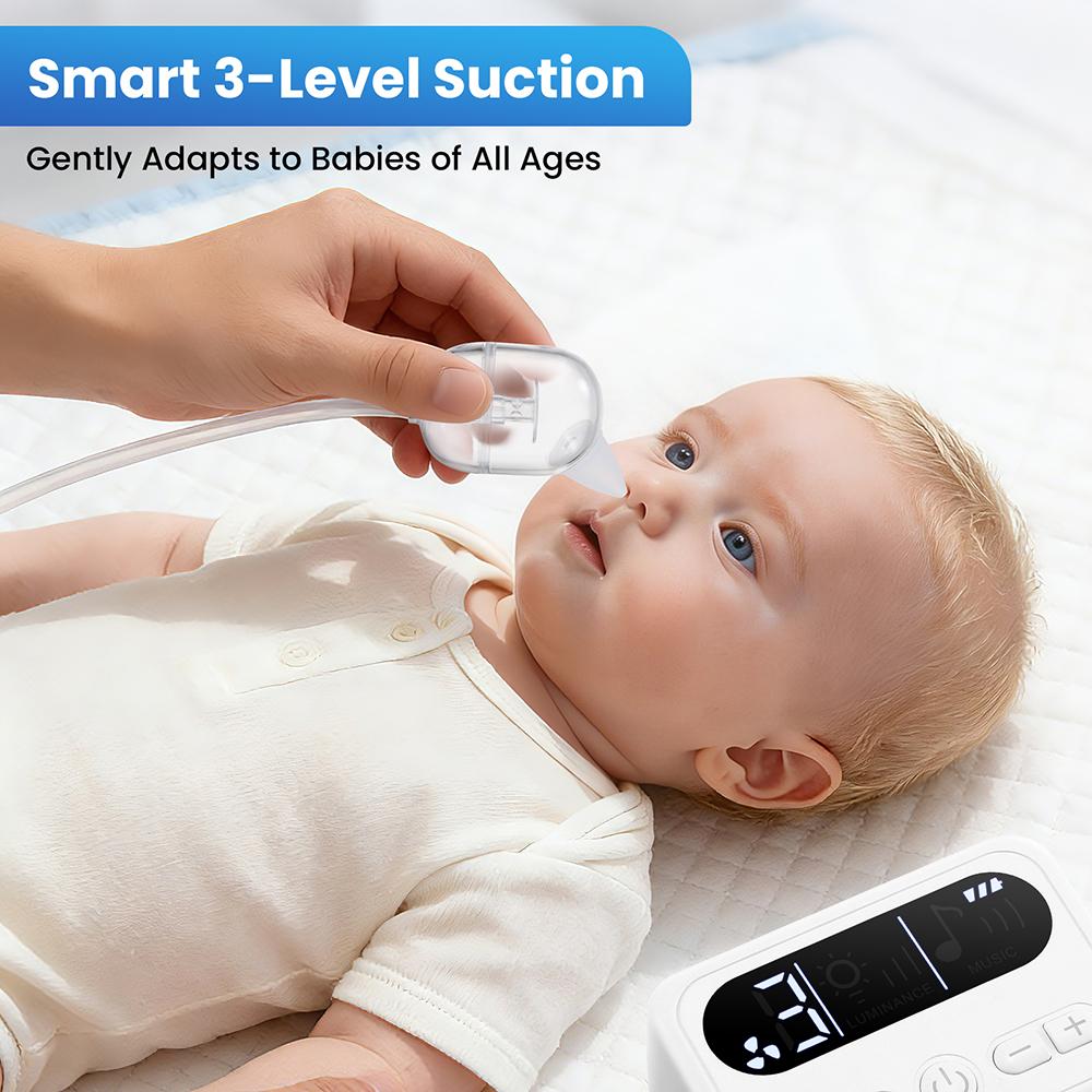 Electric Baby Nasal Aspirator Rechargeable Nose Cleaner with Built-In Music Comfortable Infant Booger Sucker