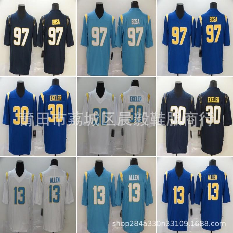 Mens Embroidered Football Jersey LA Chargers Style 13 Allen 30 Ekeler 97 Bosa Rugby Training Game Wear