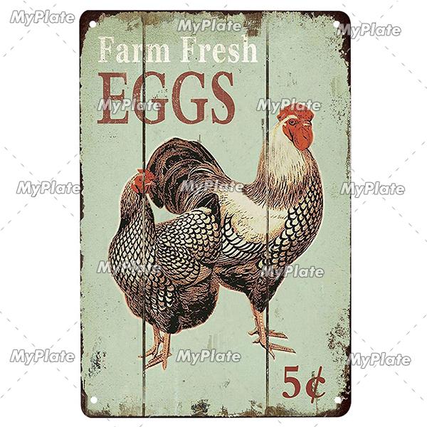 MyPlate Fresh Egg Metal Sign Vintage Plaque Tin Sign Home Decor Bar Sign Coop Ckicks Art Poster Outdoor Decor