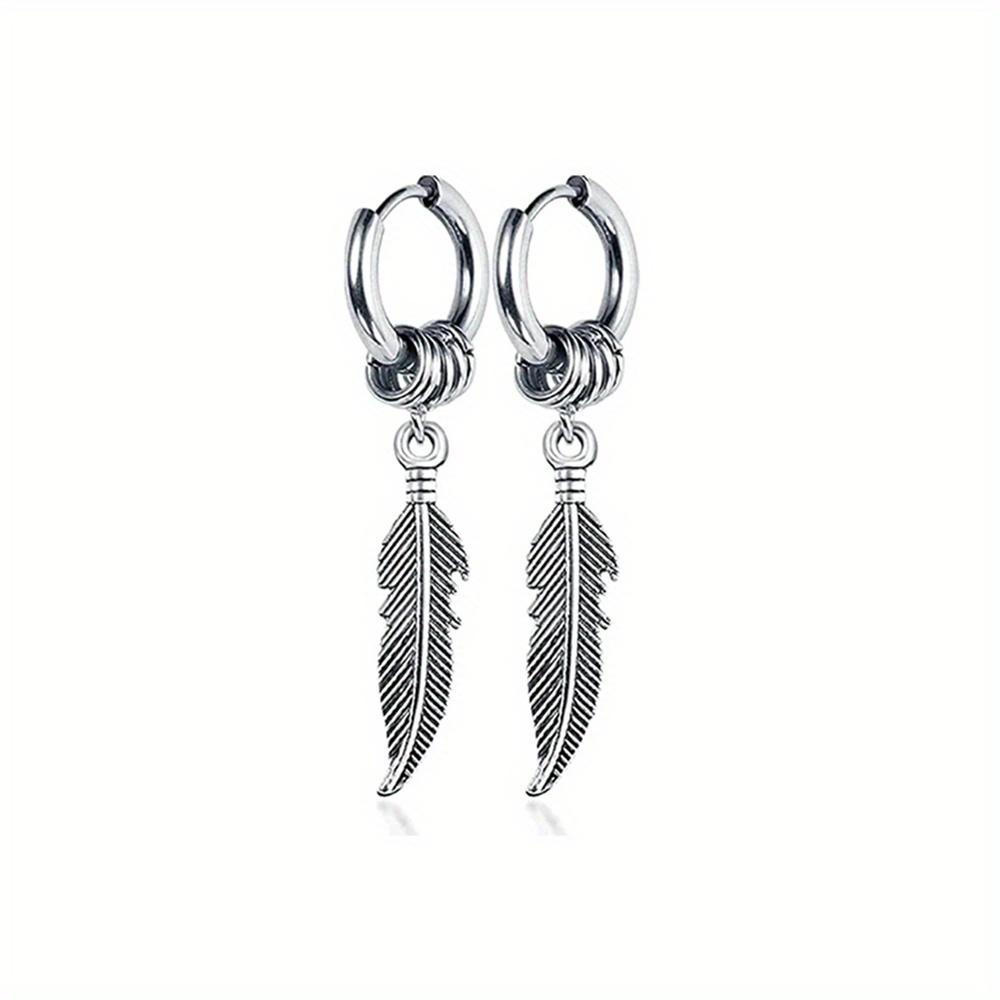 1 пара серег-колец и набор серег с перьями, модный уличный стиль Гонконгский хип-хоп стиль, ретро персонализированные мужские и женские серьги.