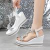 Summer New Large Size Women's Wedge Heel Sandals Bow Foot Muffin Rhinestone Bottom Fish Mouth Sandals