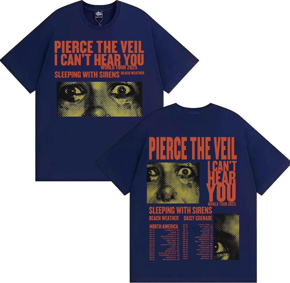 Pierce The Veil I Cant Hear You Тур Мерч Футболки Мода Хип-хоп Рок Музыка Летние Мужские Ретро Повседневные Хлопковые Футболки